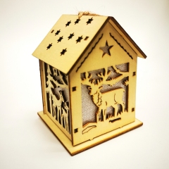 Елочная игрушка деревянный домик Олень с подсветкой