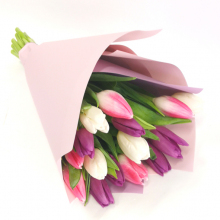 Букет разноцветный тюльпанов 15 шт